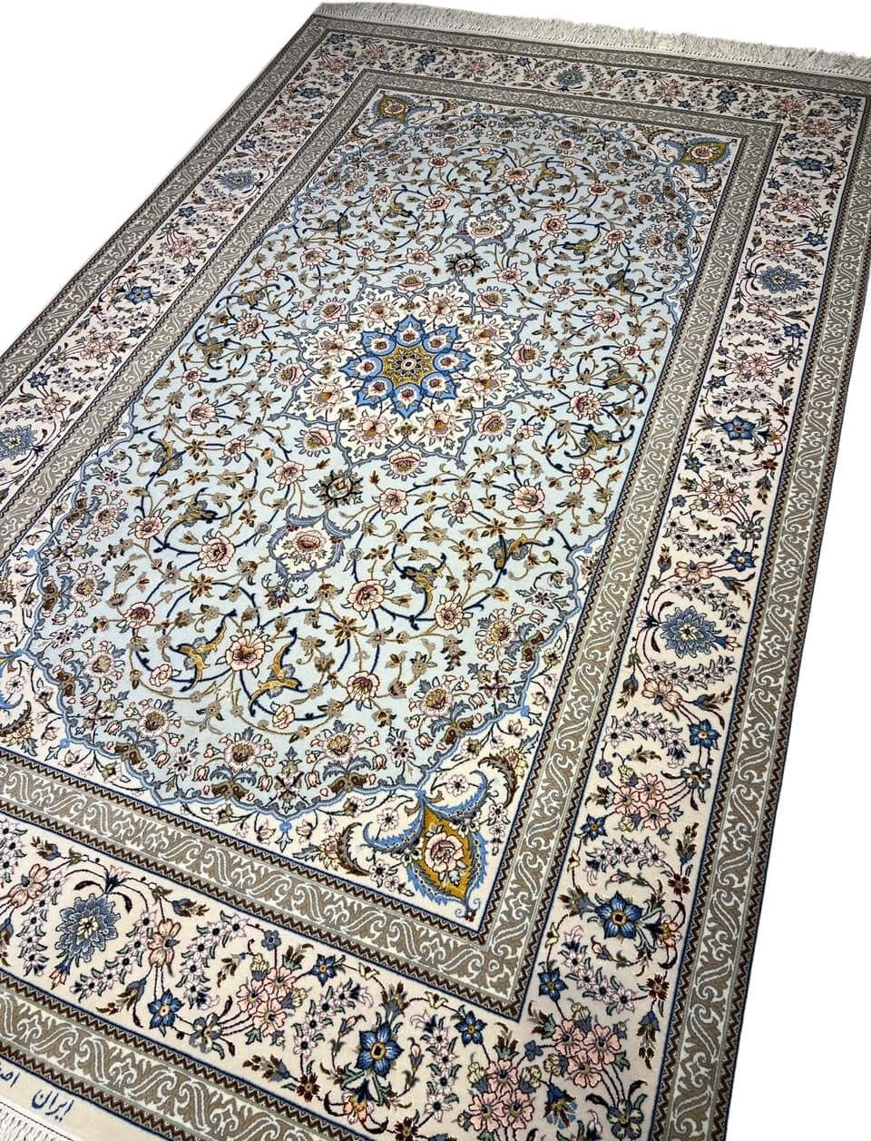Luxurious wool and silk Persian rug crafted by Kheirie in Isfahan.